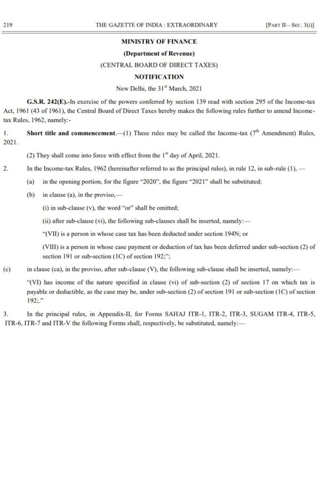 ITR Forms notification graphic